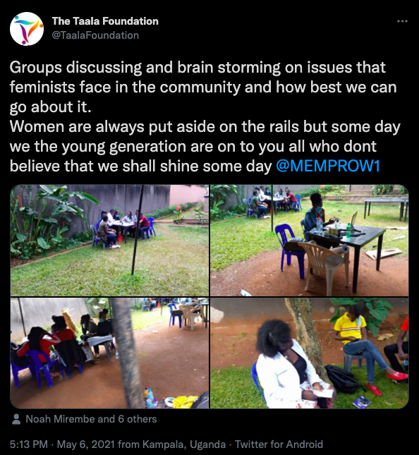 Tweet from Taala Foundation showing pictures of seated groups. Reads 